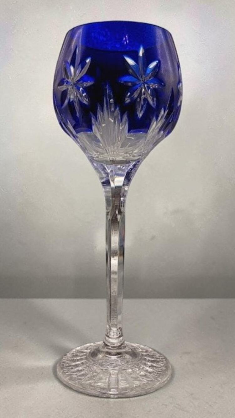 Horst Belda Stars of Midnight Cobalt Blue Cut Crystal Wine Glass Franklin Mint